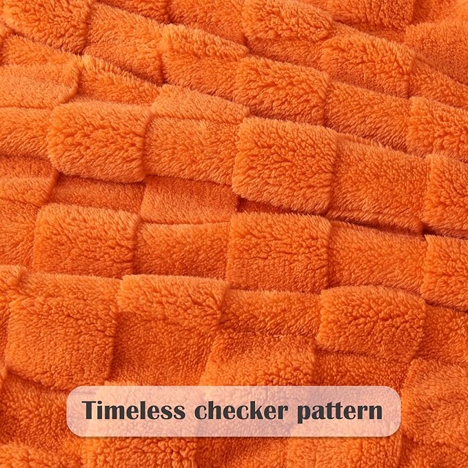 NEWCOSPLAY Super Soft Queen Blanket Orange Premium Silky Flannel Fleece 3D Checkered Lightweight Bed Blanket All Season Use (Orange Checkered, Queen(90"x90"))