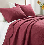 IR Imperial Rooms King Quilt Bedding Set Size (106" x 96") + 2 Pillow Shams (20" x 36"+ 2") - 3 Pcs All Season Lightweight Reversible Microfiber Coverlet Floral Embossed Quilt Bedspread (Burgundy)