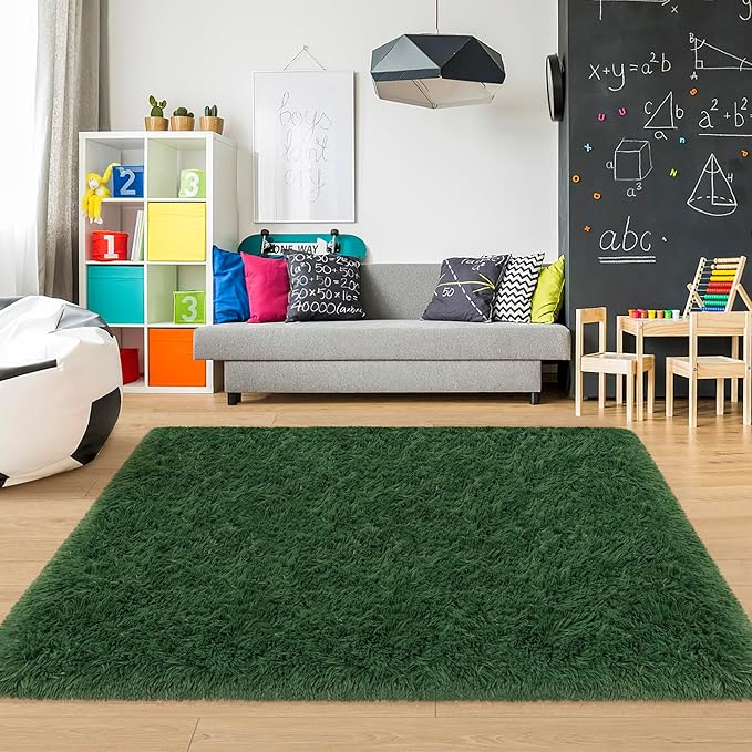 Fluffy Rugs for Bedroom Girls 4x6 Green Shaggy Rug for Living Room Modern Indoor Washable Plush Fuzzy Kids Carpet for Nursery Teen Room Dorm Office