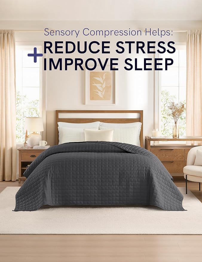 YnM 10lbs Weighted Blanket for Adults,Cotton Heavy Bed Throw Blanket with Cooling Glass Beads for All Season Use, Ideal for ~90lbs (48x72 Inches, Twin/Full, Dark Grey)