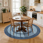 Modern Bordered Round Area Rug 4ft Washable Bedroom Circle Rugs Non Slip Stain Resistant Dining Room Round Throw Carpet Contemporary Circle Mats for Living Room Kitchen Nursery, Blue