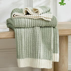 Amélie Home Premium Chenille Throw Blanket, Soft Cozy Luxury Two-Tone Knit Blanket for Couch, Sofa, Chair, Home Decor, Sage Green & Ivory 50"x60"