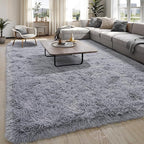 KING DARE Grey Fluffy Rug 5x7, Washable Plush Fuzzy Shaggy Non-Slip Soft Carpet for Bedroom Living Room Dorm Playroom Kids Room, Modern Home Decor Aesthetic