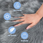 Faux Fur Grey Round Rugs 3ft for Bedroom, Small Fluffy Fuzzy Circle Rug Furry Shag Shaggy Carpet for Living Room Kids Teen Girls Room, Plush Circular Rug for Nursery Room