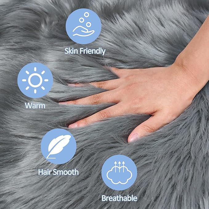 Grey Round Rugs for Bedroom, Fluffy Circle Rug 2 2 Feet for Kids Room, Furry Carpet for Teen Girls Room, Non-Slip Shaggy Circular Rug Plush Rug
