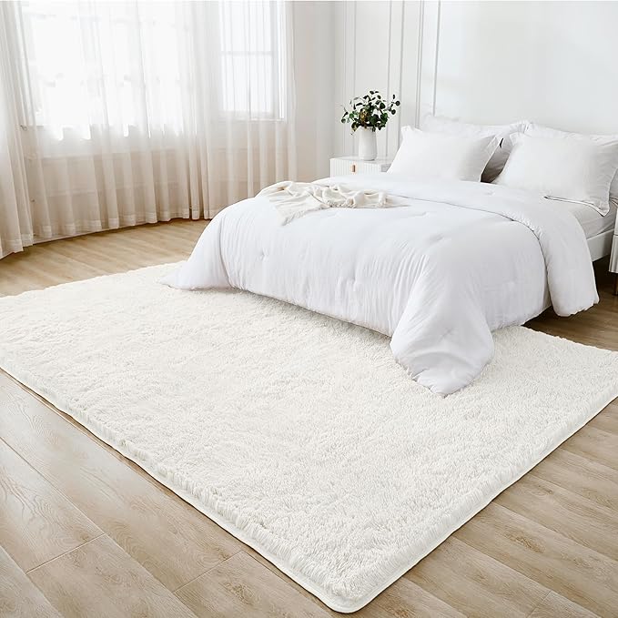 Litanika 8x10 Shag Area Rug for Living Room Bedroom, White High Pile Ultra Soft Plush Shaggy Furry Bedside Playroom Dorm Carpet, Non-Slip, Non-Shedding Modern Indoor Floor Rug
