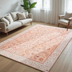 CRYPTOLITE Area Rug for Living Room, 6x9 Machine Washable Non Slip Large Faux Wool Throw Rug, Low Pile & Non-Shedding Boho Large Carpet Rugs for for Dining Room, Bedroom, Office (Cinnamon)