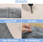 15.7 Inch Grey Mini Round Faux Fur Sheepskin Rugs Small Fluffy Circle Rug for Bedroom Dorm Living Room Shag Circular Carpet Mini Small Size for Nail Desk Sofa Couch Seat Cushion Photographing