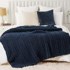 Battilo Navy Chunky Knit Throw Blanket for Couch, Navy Blue Chenille Throw Blanket Super Soft Cozy Thick Warm Cable Knitted Blanket for Bed, Sofa, Living Room, 50"x60"