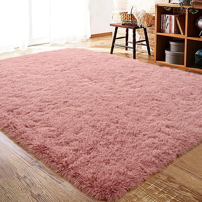 ISEAU Fluffy Rug Carpets Soft Shaggy Area Rugs Indoor Floor Mats for Kids Room Fuzzy Carpet Comfy Cute Nursery Mat Bedside for Boys Girls Bedroom Living Room Home Decor, 6ft x 9ft,Blush