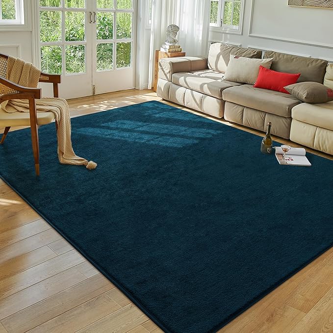 Softlife Navy Blue Area Rug for Bedroom Living Room, Solid Non-Slip 5x7 Fluffy Carpet with Soft Low Pile for Kids Boys Girls, Machine Washable Fuzzy Aethetic Rugs Home Dorm Decor