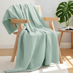 Whale Flotilla Chunky Knit Throw Blanket for Couch and Bed, Sage Green Decorative Cozy Fleece Blanket, Reversible Soft Fuzzy Woven Throws, 60x80 Inch