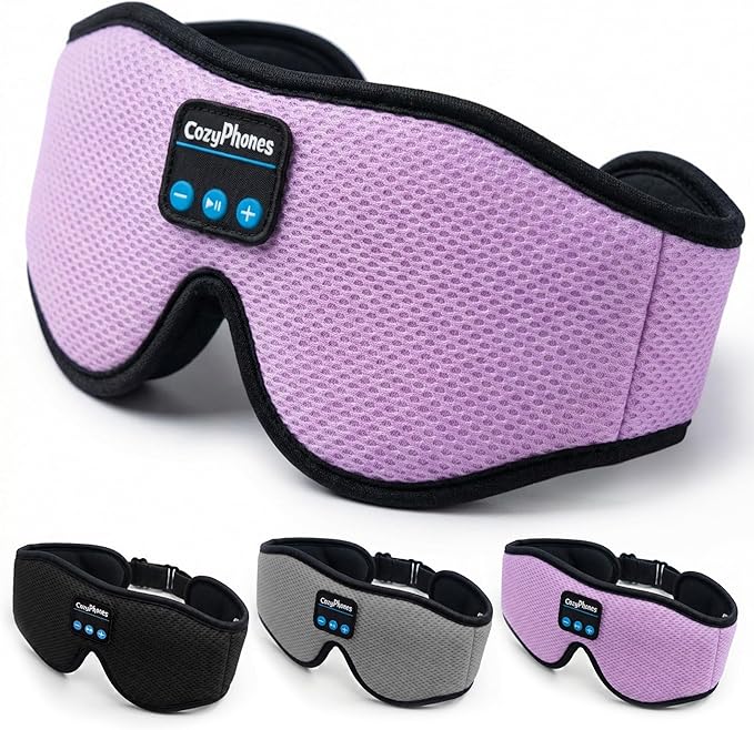CozyPhones Bluetooth Sleep Mask with Headphones – 3D Contoured Memory Foam Eye Mask, Wireless Eye Mask for Sleeping, Adjustable Sleep Headphones, Bluetooth 5.4, 14H Playtime - Lavender
