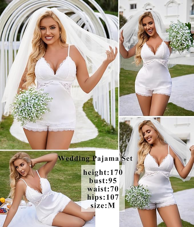 Avidlove Women Sleepwear Satin Pajamas Set Lace Camisole Shorts Nightwear