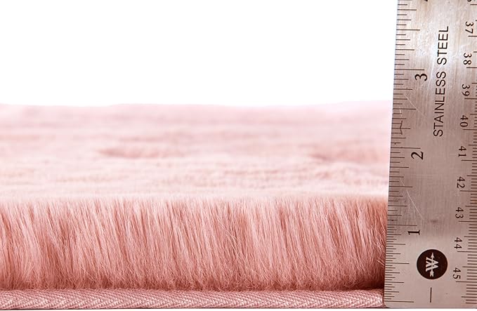 Home-Complete Faux Fur Bath Mat – 24x60-Inch Nonslip Jacquard Faux Fur Washable Rug for Bathroom or Kitchen, Mauve