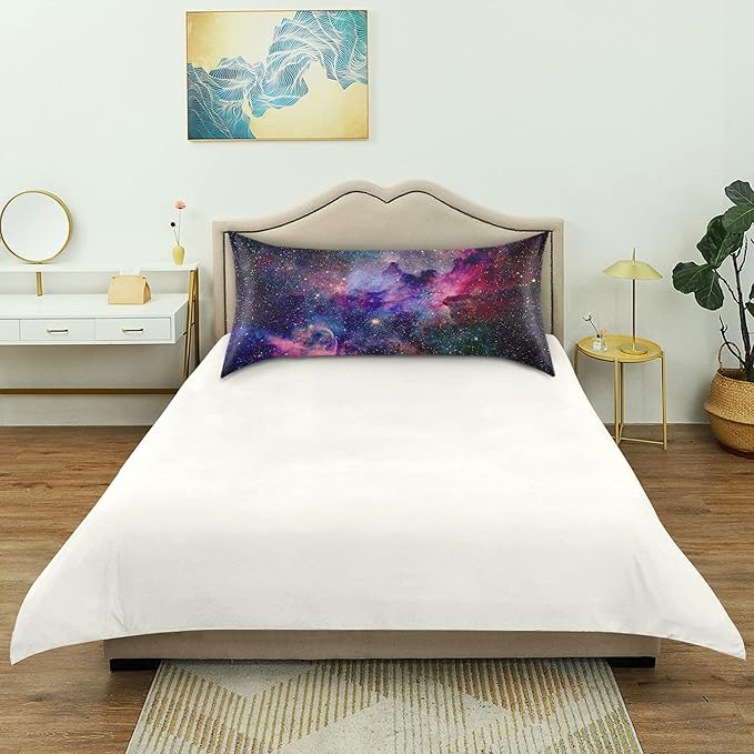 Nebula Galaxy Sky Satin Pillowcase for Hair and Skin, Purple Galaxy Space Silk Pillow Case with Envelope Closure, King Size 20x40 inches, 1 PC