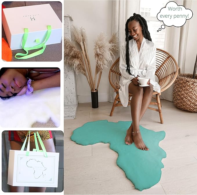 Africa Map Faux Fur Area Rug &Throw- Client Call it Impactful Gift -Teal -3x3 ft