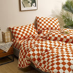 CLOTHKNOW Orange Plaid Comforter Set King Size Grid Bedding Comforter Sets Soft Lightweight Caramel Comforter King Checker Comforter