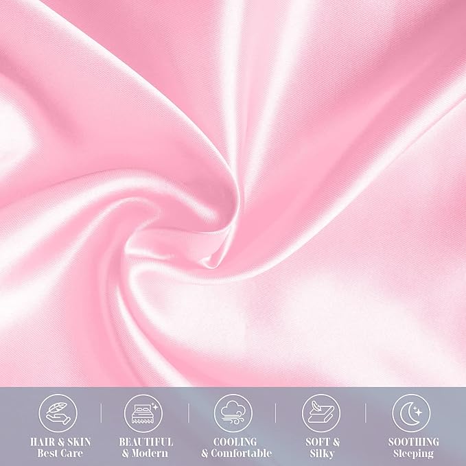 Elegant Comfort 2-Pack Cooling Viscose Satin Pillowcase Set with Hidden Zipper Closure, Silky Smooth for Best Hair and Skin Care-Beautiful Gift Box-2-Piece Satin Pillowcase Set, King, Light Pink