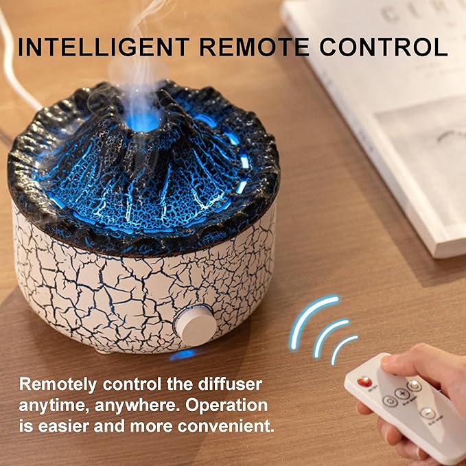YALEDI Aromatherapy Essential Oil Diffuser, 560ml Ultrasonic Cool Mist Diffuser/Humidifier with Flame & Volcano 2 Mist Mode, for Bedroom,Office,Home, Auto Shut-Off, Remote Control, Gift (Blcak)