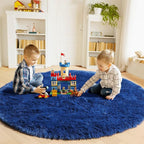 ONASAR Navy Blue Round Area Rugs 5ft, Soft Bedroom Circle Rug Floor Mat for Kids Girls Boys Teen Room, Fluffy Plush Shaggy Carpet for Baby Nursery Living Room Playroom Dorm Home Decor