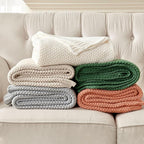 Joydeco Chunky Cable Knit Throw Blanket, Lightweight 100% Cotton Soft Cozy Throw Twin Blanket for Couch Bed and Sofa, Rustic Breathable Farmhouse Blanket Gift for Women Men(Burnt Orange, 51"x63")