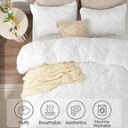 BEDELITE White King Size Comforter Set - 3 Pieces Boho Pintuck Bedding Comforter Sets, Lightweight Soft & Warm King Bedding Set with 2 Pillowcases for All Season