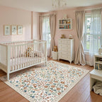 Lahome Claude Floral 5x7 Beige Bedroom Rug, Non-Slip Washable Area Rugs for Nursery, Botanical Soft Boho Carpet Floor Mats for Kids, Playroom, Living Room