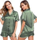 LecGee Womens Silk Satin Pajamas Short Sleeve Loungewear Two-Piece Sleepwear Button-Down Pj Set