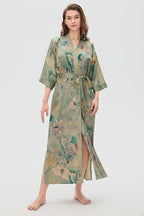 PRODESIGN Kimono Robes for Women - Long Silky Sleepwear Nightgown Bathrobe Floral Dressing Gowns Blouse Bride Bridesmaid Robe