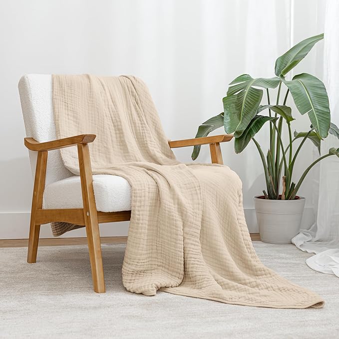 Comfy Cubs Muslin Blanket for Adults Twin 90" x 66" - 6 Layer Soft, Breathable & Lightweight Muslin Adult Blanket - Machine Washable & Designed in The US Bedding for All Seasons - Sand