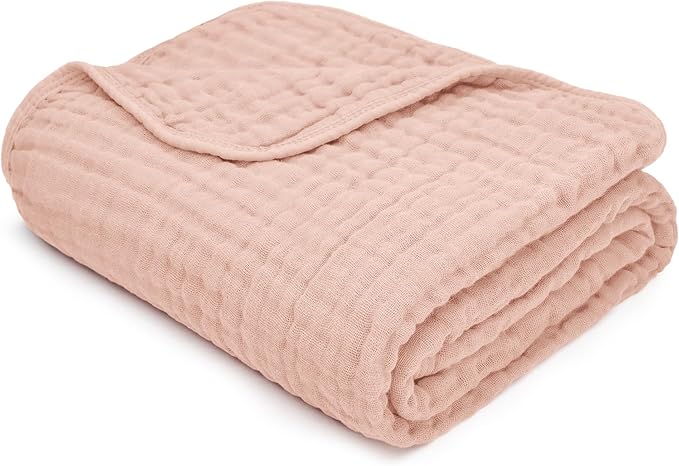 Comfy Cubs Muslin Baby Blanket - Soft, Lightweight, 6-Layer Cotton Swaddle Blankets for Newborns, Infants & Toddlers - 40" x 40" Large, Breathable & Versatile for Sleeping & Tummy Time - Blush