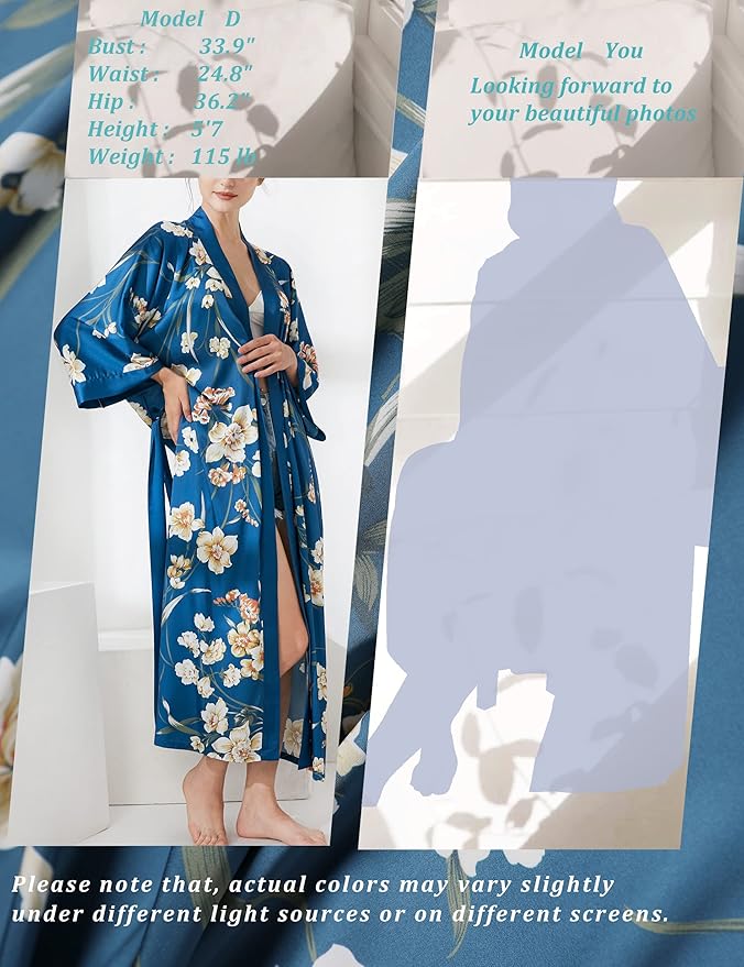 Aensso Long Soft Lightweight Silky Kimonos Robes for Women, Luxury Japanese Floral Womens Kimono Robe
