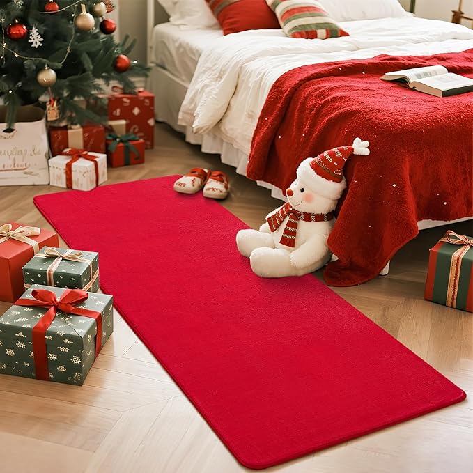 Przemy Washable Runner Rug for Bedroom Living Room, 2x6 Feet Red Memory Foam Rug, Super Soft Modern Indoor Runner Carpet for Hallway Bedside Kids Room Girls Boys Dorm Nursery Decor