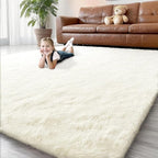 Shag Cream Rug 6x9 Area Rugs for Bedroom Living Room - Non Slip Ultra Soft Large Fluffy Fuzzy Shag Plush Shaggy Furry Rug for Dorm Kids Room Nursery Playroom, Home Office Modern Carpet Decor