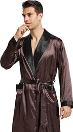 Tony & Candice Men's Satin Robe Lightweight Long Sleeve Silk Kimono Bathrobe with Shorts Set Sleepwear