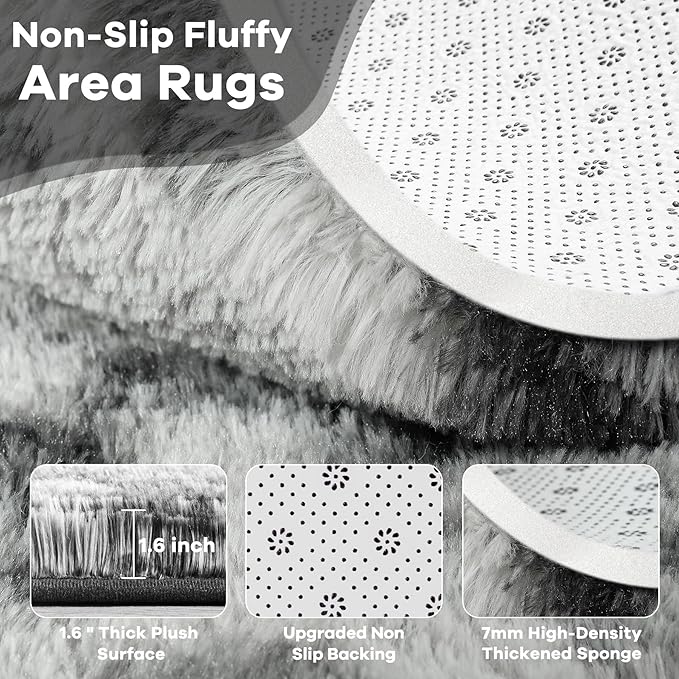 Noahas Large Fluffy 5x8 Area Rugs for Living Room Bedroom,Fuzzy Black and White Thick Shag Throw Rug,Big Soft Shaggy Bedside Non-Slip Plush Dorm Nursery Kids Carpet