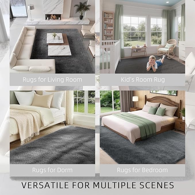 9x12 Extra Large Ultra-Soft Gray Shag Area Rug for Living Room, Bedroom and Dining Room – Fluffy, Durable, Non-Slip Carpet for Nursery, Playroom and Home Office, Modern Plush Home Décor