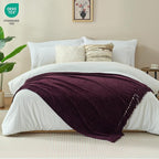 Chenille Throw Blanket for Couch with Tassels,60"X80" Soft Cozy Lightweight Knitted Boho Decorative Blankets for Bed and Sofa,Aubergine