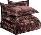 Fredsure Distressed Velvet Comforter Set, 5 Pieces Brown King, Distressed Velvet Face and Brushed Microfiber Reverse