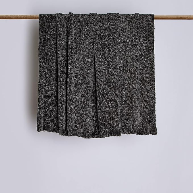 Best Home Fashion Super Soft Luxe Sheen Chenille Throw Blanket, Warm and Cozy Knitted Decorative Blanket for Sofa, Couch and Bed All Seasons 50 x 60 Inches- Grey