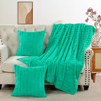 Striped Throw Blanket and Pillow Covers Set (No Inserts) for Couch and Bed, Plush Warm Lightweight Fuzzy Faux Fur Blanket for All Seasons (50" x 60", Green)