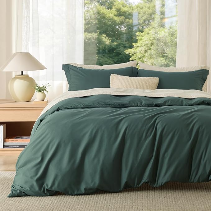 Bedsure Duvet Cover King Size - Soft Double Brushed Bedding Set for Kids & Adults, Zipper Closure, 3 Pieces, Includes 1 Duvet Cover (104"x90") & 2 Pillow Shams, NO Comforter, Forest Green