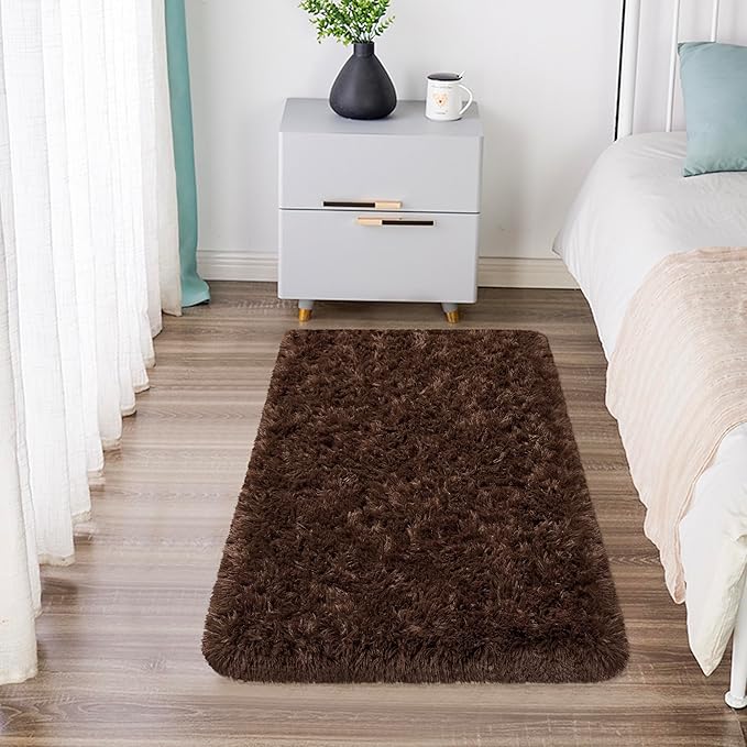 Small Fluffy Rugs for Bedroom 2x3 Brown Shaggy Area Rug Soft Plush Fuzzy Fur Throw Rug for Living Room Dorm Kids Nursery Home Decor Aesthetic Carpets