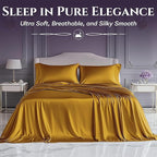 SLEEP SANCTUARY Satin Sheets Full Size – 4 Piece Luxury Silky Bed Set, Softer Than Silk, 15" Deep Pocket, Cooling & Wrinkle-Free, Moisture-Wicking & Breathable for Hair & Skin (Gold)