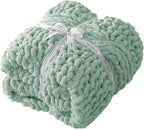 Chunky Knit Blanket Throw - 100% Hand Knitted Chunky Soft Throw Blanket for Couch, Thick and Warm Blanket for Winter, Dark Green, 40x50 Inches