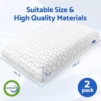 CushZone Memory Foam Pillows for Sleeping, Bed Pillow with Removable and Machine Washable Cover, Bed Pillow for Side, Back and Stomach Sleepers, Queen Size (2 Pack)
