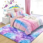 Noahas Kids Rugs for Bedroom Girls,3x5 Feet Rainbow Rug,Blue and Purple Kids Carpet,Shaggy Fluffy Bedroom Rug,Colorful Area Rug Nursery Toddler Boys Girls Room Decor