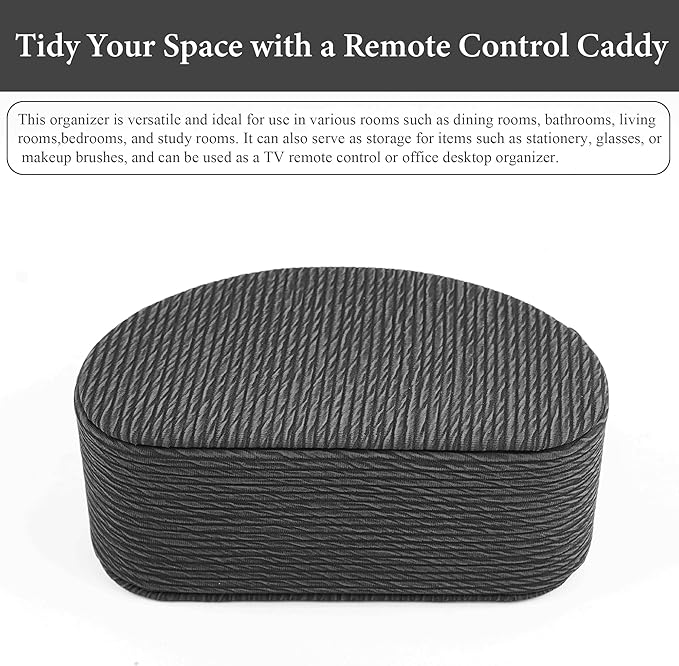 QIELIZI Remote Control Holder, PU Leather Remote Caddy Desktop Organizer with 5 Spacious Compartments for TV Remotes/Media Controllers/Office Supplies (1-Wood Black