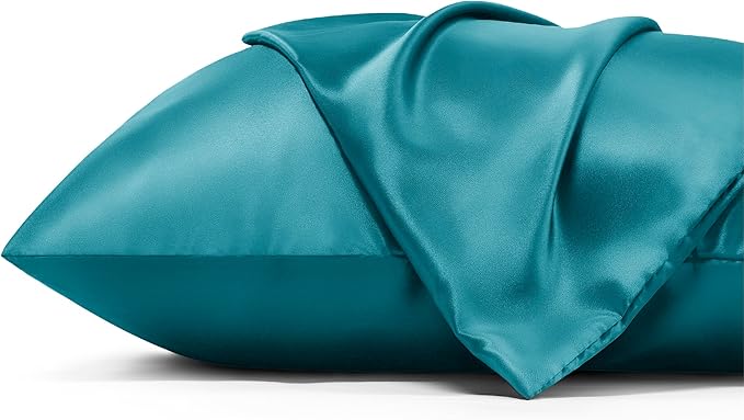 Bedsure Satin Pillowcase with Zipper, Similar to Silk Pillow Cases 2 Pack, Silky & Soft Satin Pillow Cases Standard Size for Hair and Skin, Teal Pillow Covers, Gifts for Women Men, 20x26 Inches